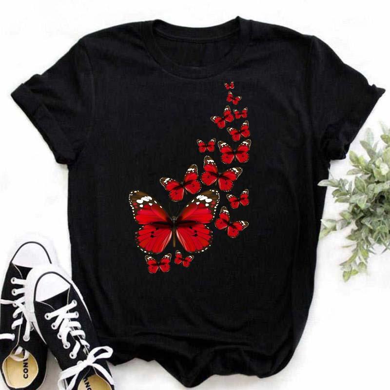 Summer Burst Cute Cartoon Butterfly Trend Letter Print Top T-shirt Woman Tops  Oversized T Shirt  Aesthetic Clothes
