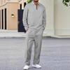 Autumn Waffle Solid Color Lapel Half-Zip Long Sleeve Polo Shirt and Pants Set