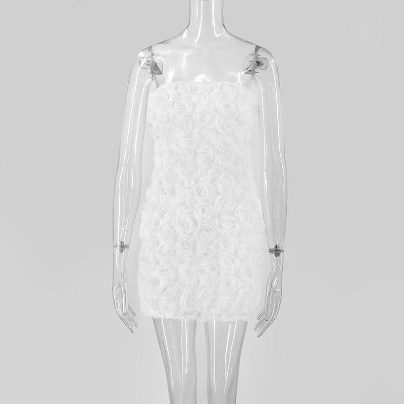 Women s Fashionable And Sexy Three-dimensional Flower Plunging-bust Halter-top And Midriff-baring Dress L