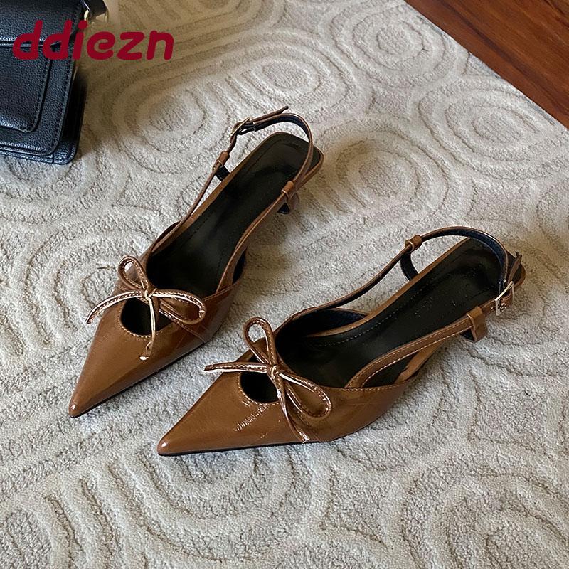 Fashion Fashion Shallow Women Low Heel Sandals Shoes Female Pointed Toe Footwear Butterfly-Knot Ladies Heeled Sandals Shoes Pumps