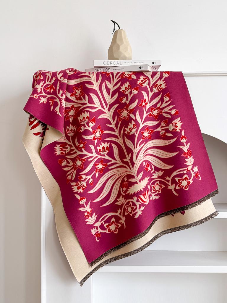  Winter New: Elegant Women's Pattern Scarf, Thick Faux Pashmina Double - Sided Shawls, Warm Foulard Female Blanket Wraps
