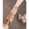 Waterproof Table High Heels Nude Women's Versatile Thick Heel Sexy Dry Pointed Temperament Sandals Female Royal Sister Small Fragrant Wind Rivets