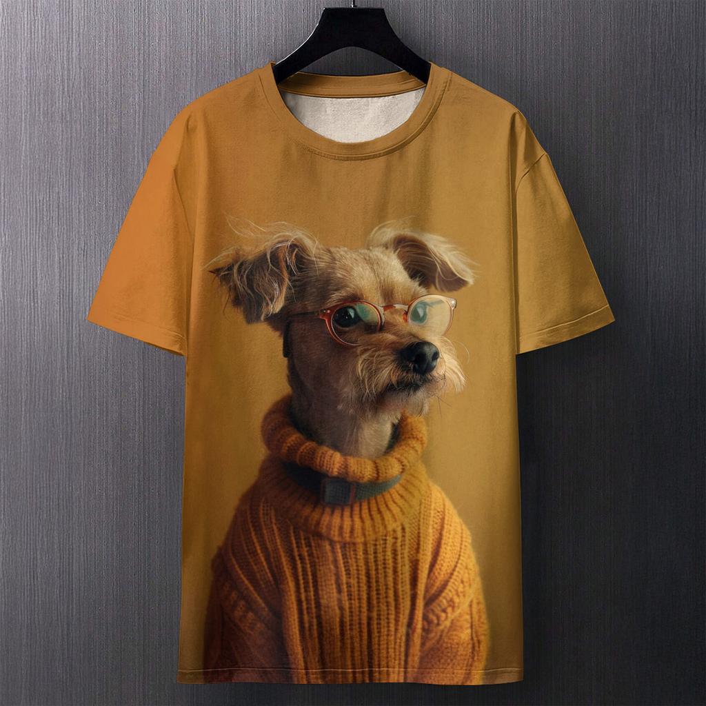 Cat Print Short Sleeved Summer Casual Loose Men's Short Sleeved Plus Size Comfortable Personalized Daily Versatile Round Neck T-shirt