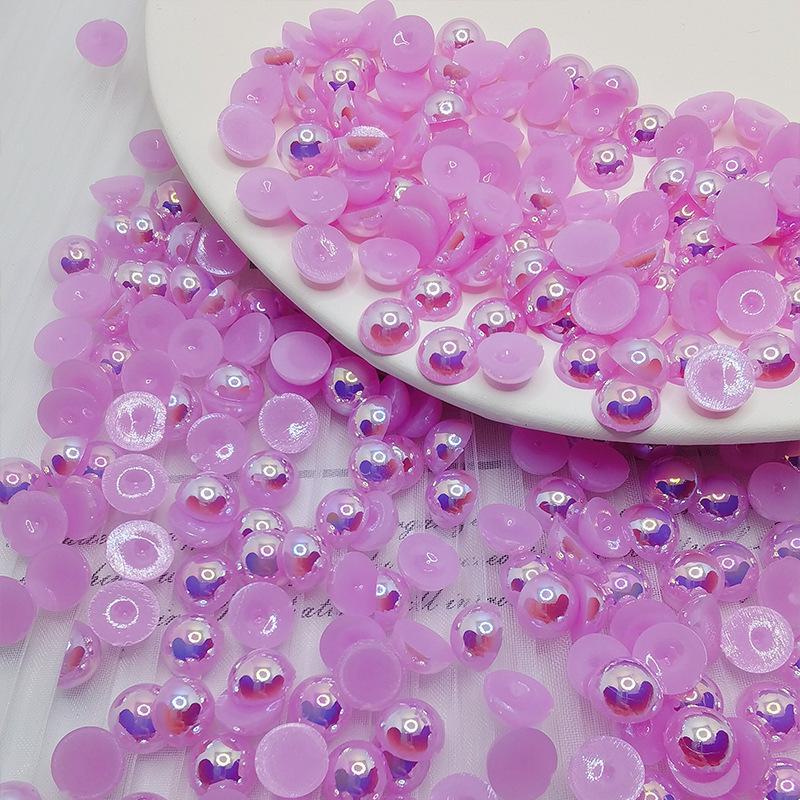Halvcirkulära platta botten AB Fantasyfärg ABS Pärlemor Högblanka Runda Pärlor för DIY-Smycken & Nageldekor