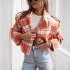 YYFS Damenmode Casual Herbst Winter Plaid Print Langarm Polokragen Jacken & Mäntel