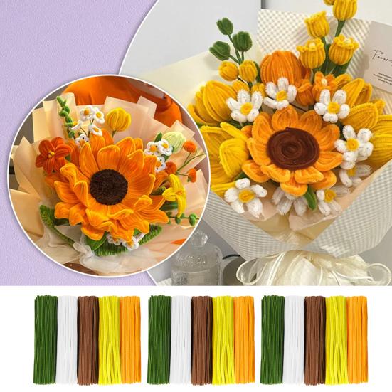 Pipe Cleaners Set for Crafts Pipe Cleaners Bouquets DIY Kit Pipe Cleaners Flowers Making Accessories Set for Greeting Cards Party Decorations