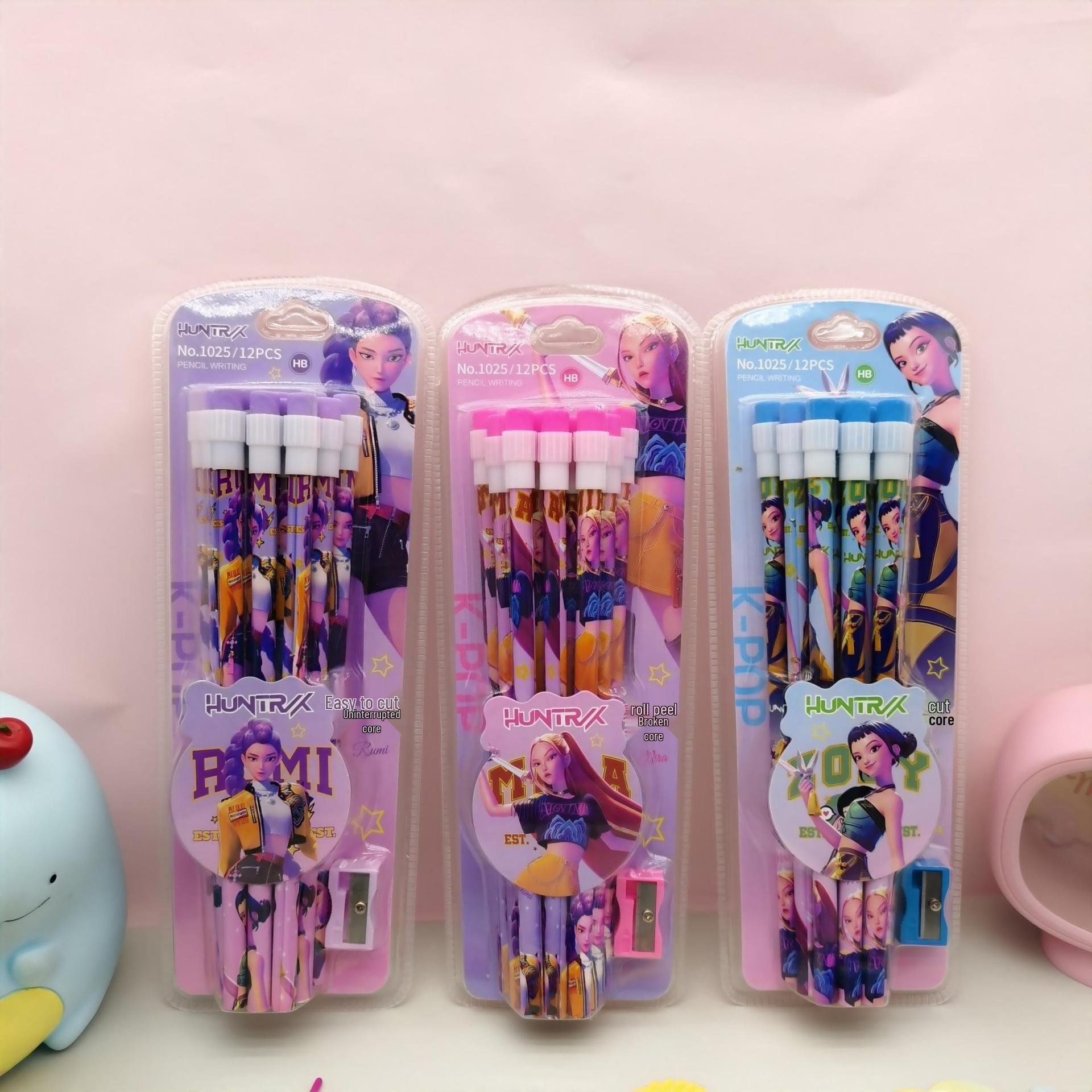 Demon Hunter Girls K-POP 12-Piece Pencil & Eraser Set for Elementary Students