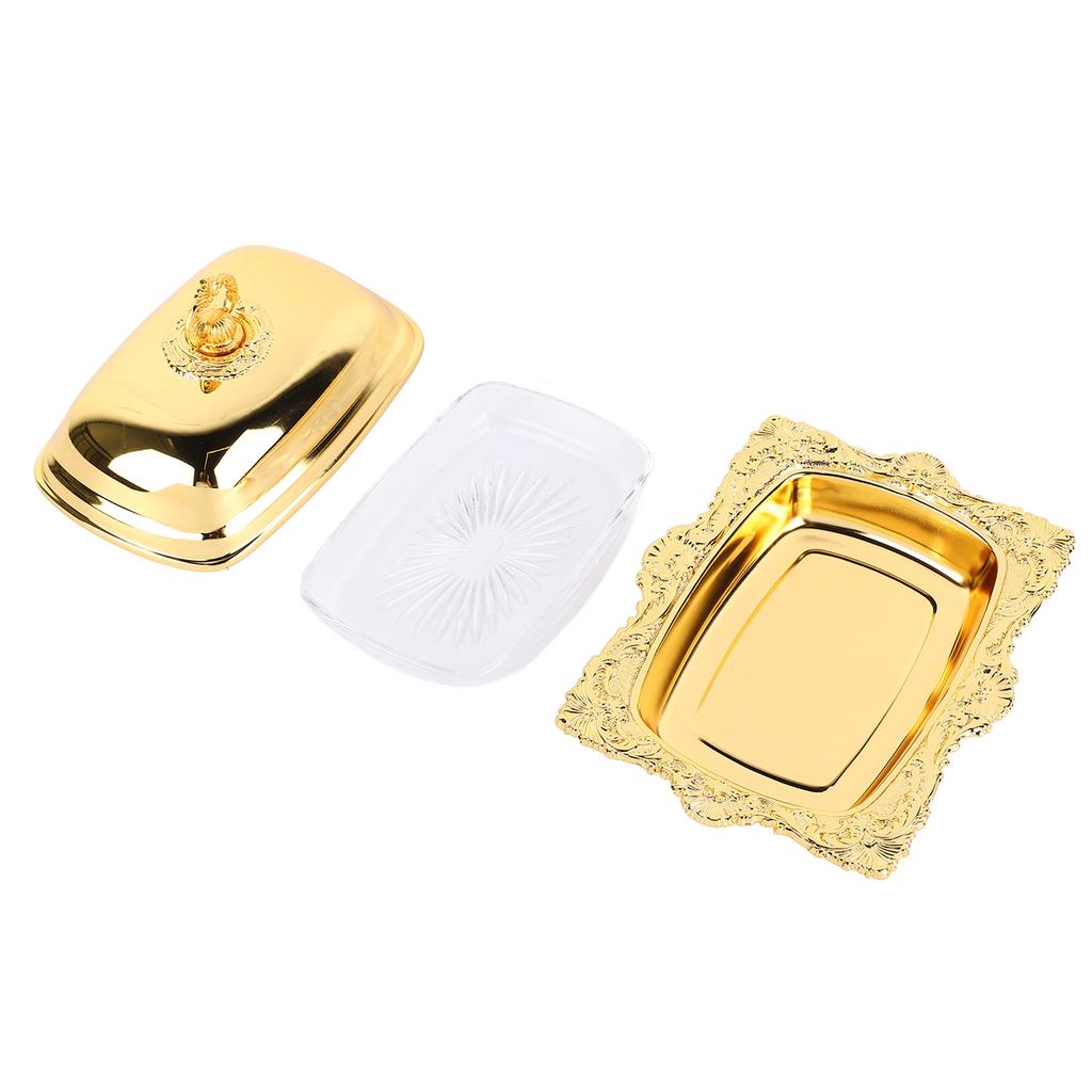 Metal Butter Plate European Vintage Butter Dish Rectangle Multifunctional Butter Container for