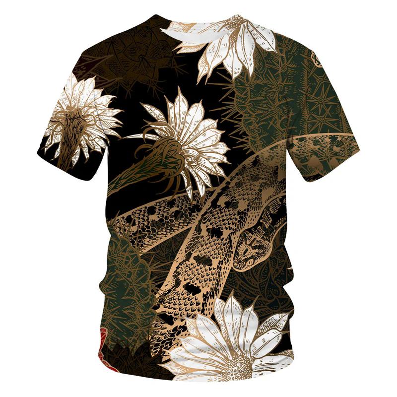 Round Neck Floral Pattern 3D Printed T-shirts Casual Short Sleeved Men's T-shirts - Soft Medium Stretch Polyester Fabric Summer Relaxed Fit Clothing