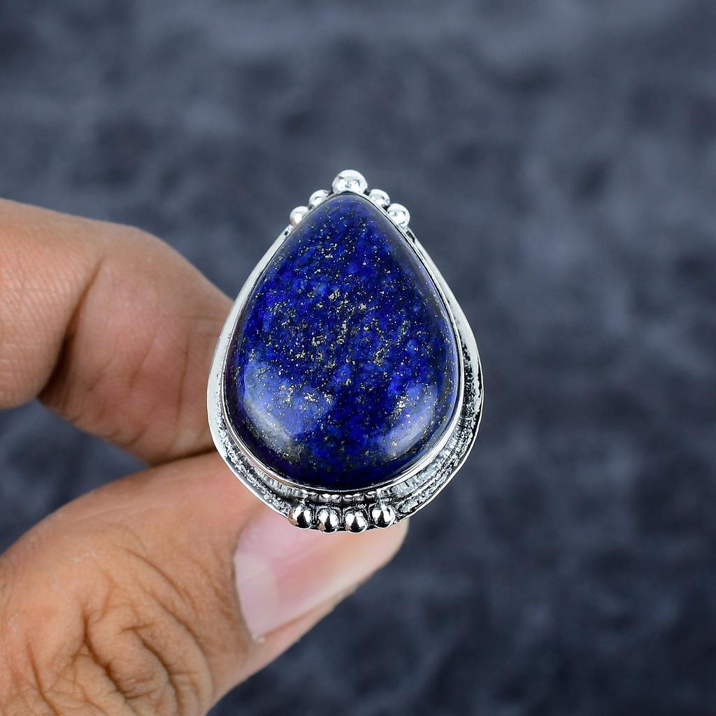 Lapis Lazuli Gemstone Handmade 925 Sterling Silver Jewelry Ring Size 9 M-2803