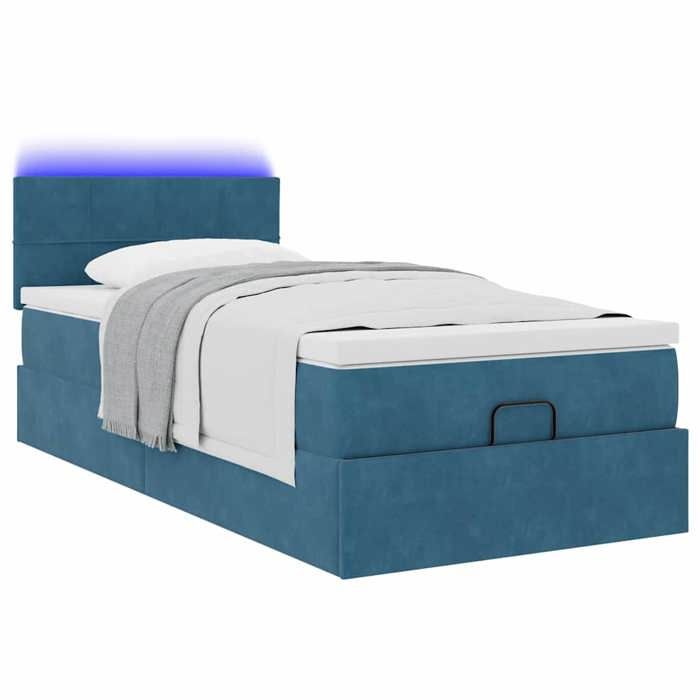 VidaXL Ottoman Bed Frame with Mattress Dark Blue 90x190 Cm Velvet, Bed Frame, Upholstered Bed Frame 3312594