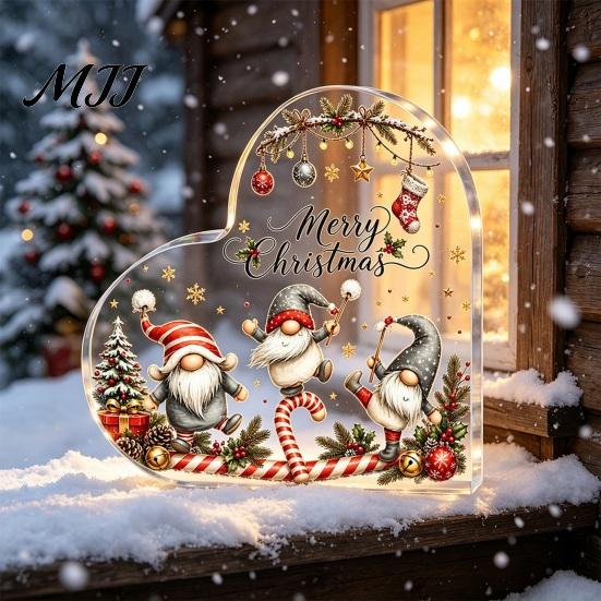 Custom Acrylic Tabletop Ornament Heart Shaped Christmas Gnome Decor, 2D Flat Holiday Festive Interior Decor Centerpiece with Love Design, Room