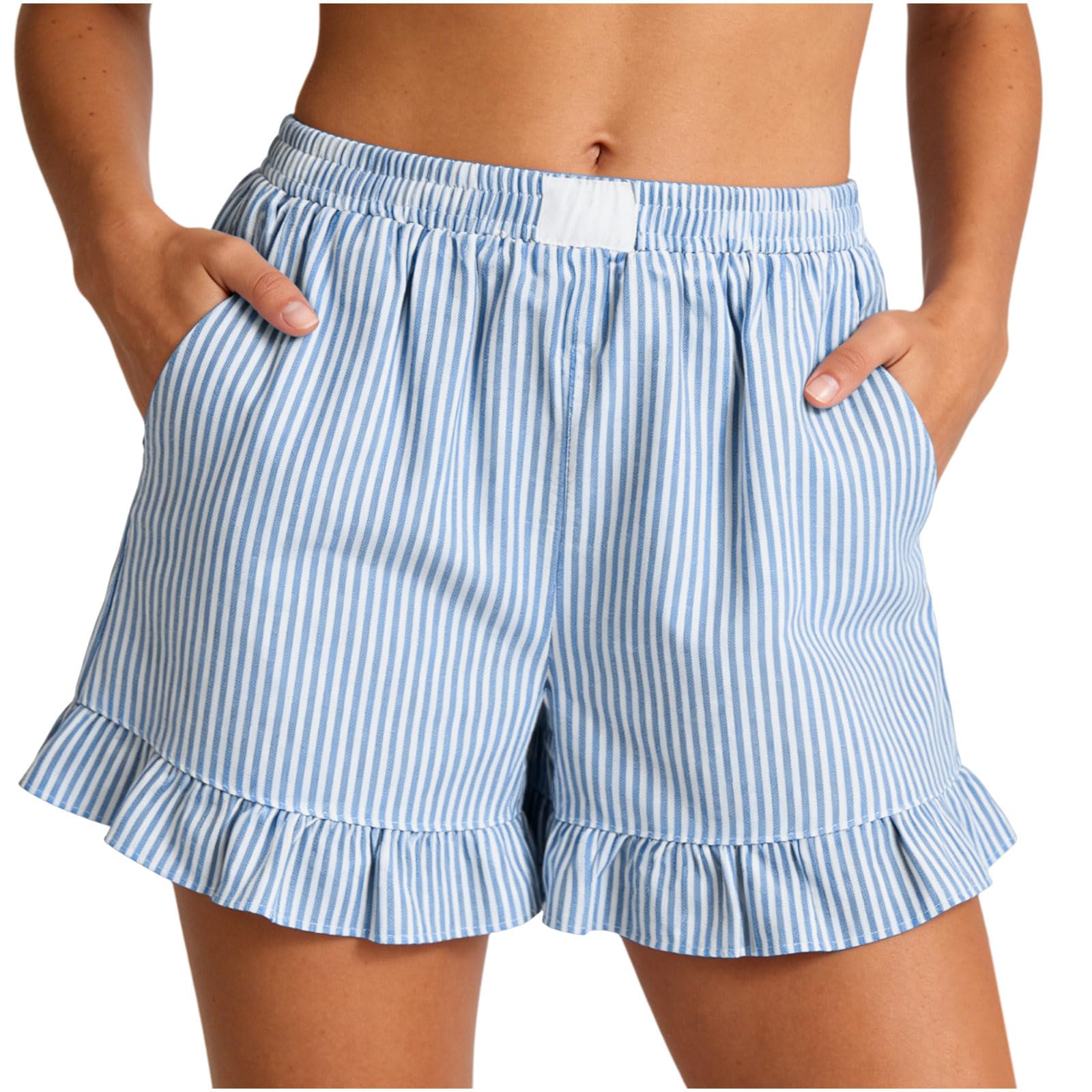 

Shorts For Women Striped Casual Summer Loose Pocket Shorts XL світло-синій колір