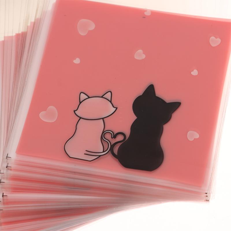 100 Stück Mini-Cartoon-Kekstüten zum Backen, Snacks, selbstklebende Tüten, Pärchen, Katzen, Kekse, Süßigkeiten, Schmuck, Geschenkverpackung, Plastiktüte