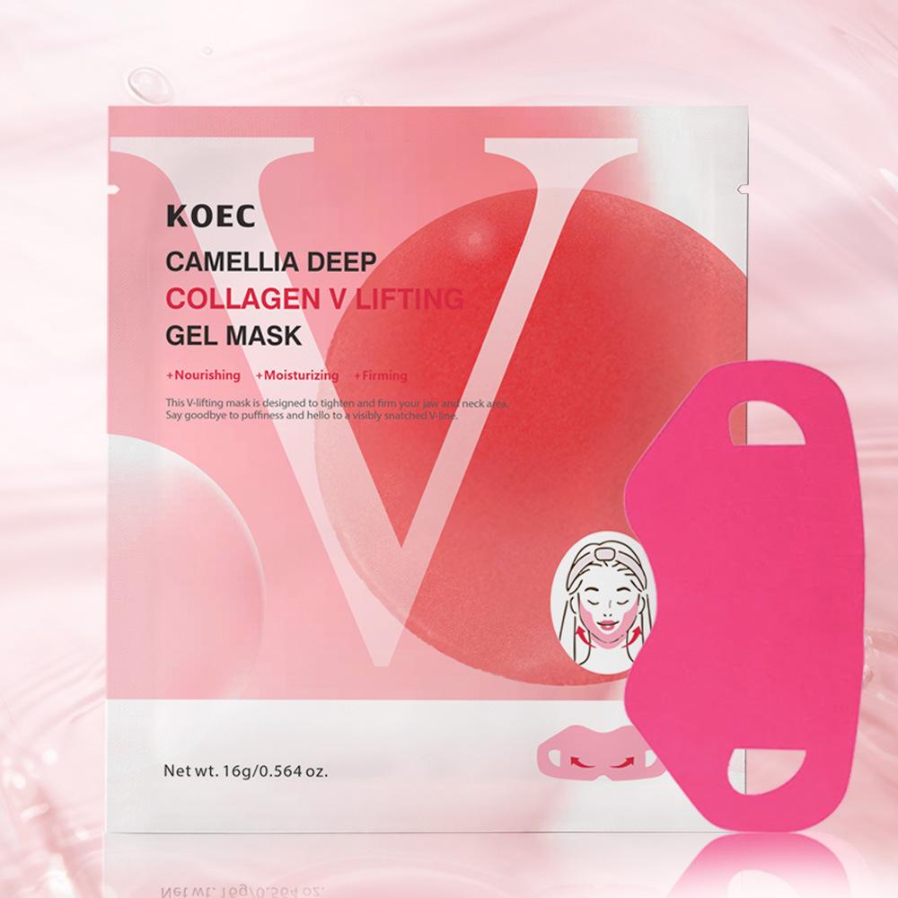 KOEC Camellia Collagen V-Shape Face Mask 4-Pack Lifting Firming Gel Hanging Ear Mask Hydrating Skin Care