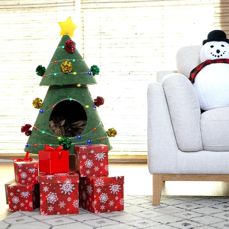 Christmas tree cat climbing frame cat litter integrated sisal cat scratching column resistant to scratching crumbs