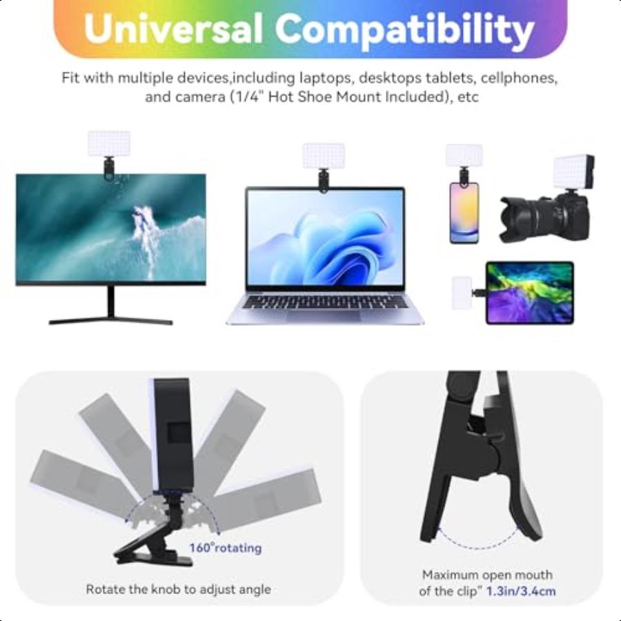 

Светодиодный свет для видеоконференций с клипсой, перезаряжаемый свет для селфи для телефона, ноутбука, портативное освещение для звонков в Zoom United States