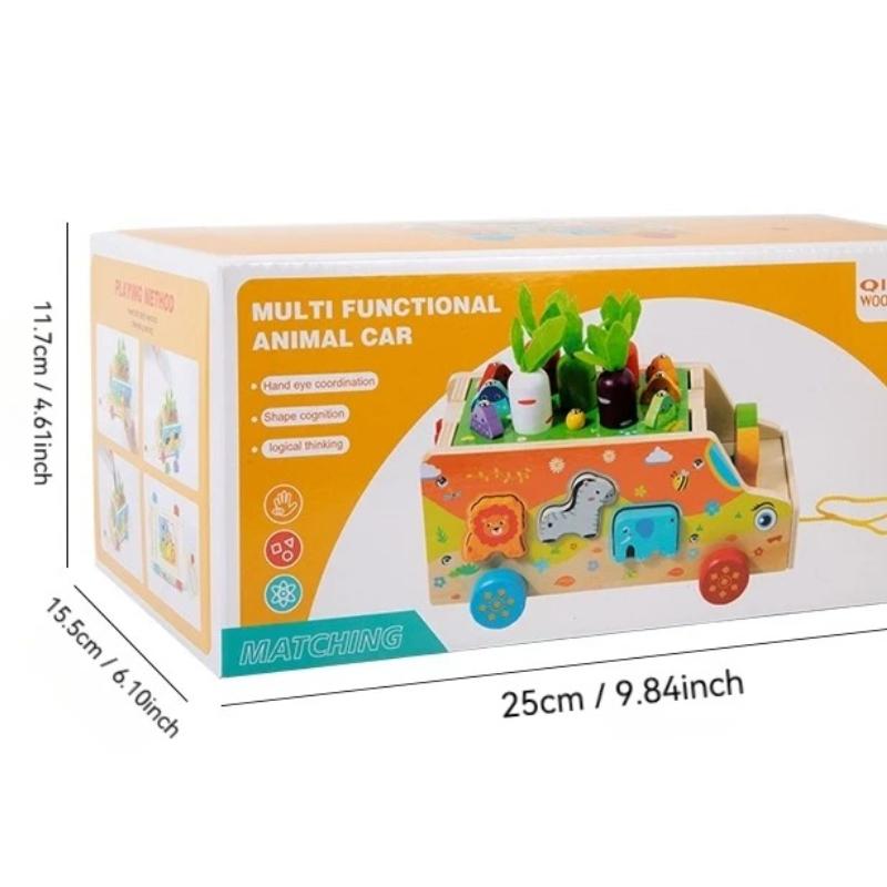 Jeu de Puzzle en Bois Multifonctionnel Forme d'Animal à Assembler pour Enfants Jeu de Tirer la Carotte Chariot de Pêche pour Bébé Blocs de Construction