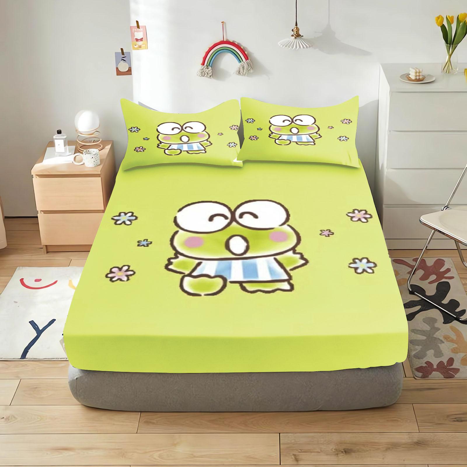 

Kerokero Fitted Sheet Children Polyester Coverage Sheets Cartoon Cover Elastic Cute Digital Printing Bedding Teenager 90x190cmX25cm&set