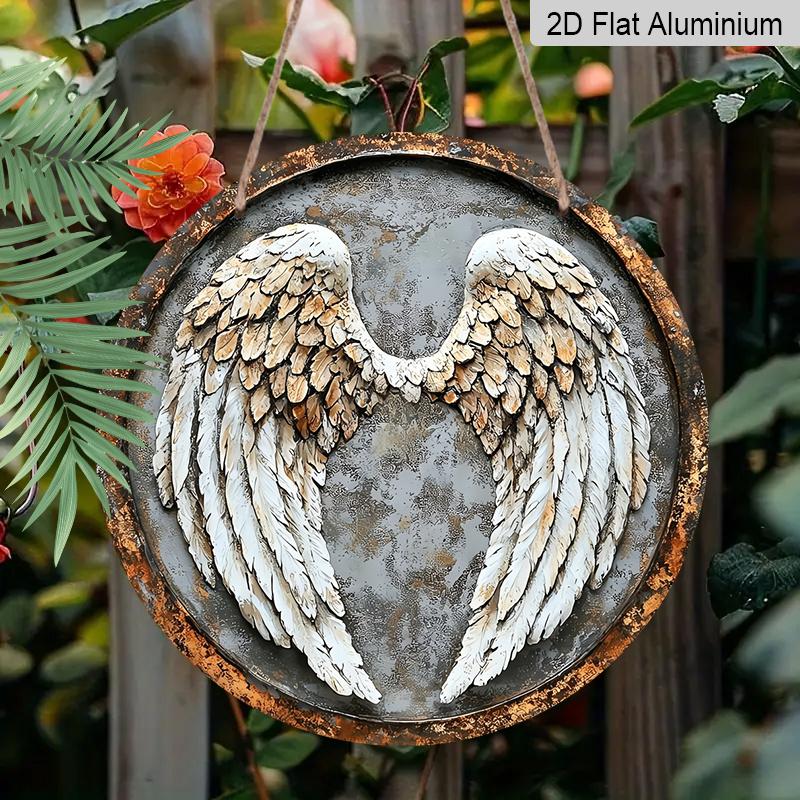 [2D Flat, 1pc] Vintage Angel Wings Metal Wall Art Sign - Rustic Aluminum Decor with Intricate Wing Design, Perfect for Home, Bar, Kitchen, Office, or