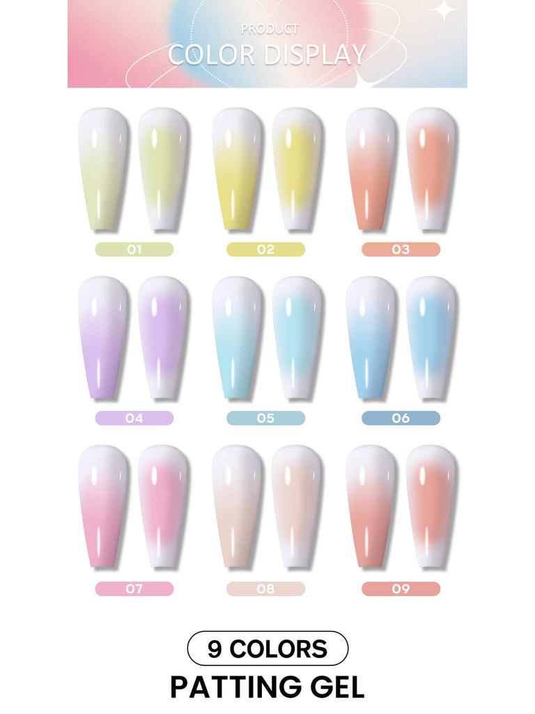 HONEYGIRL Gradient Solid Nail Polish Glue - Macaron Nine-Grid Transparent Color.