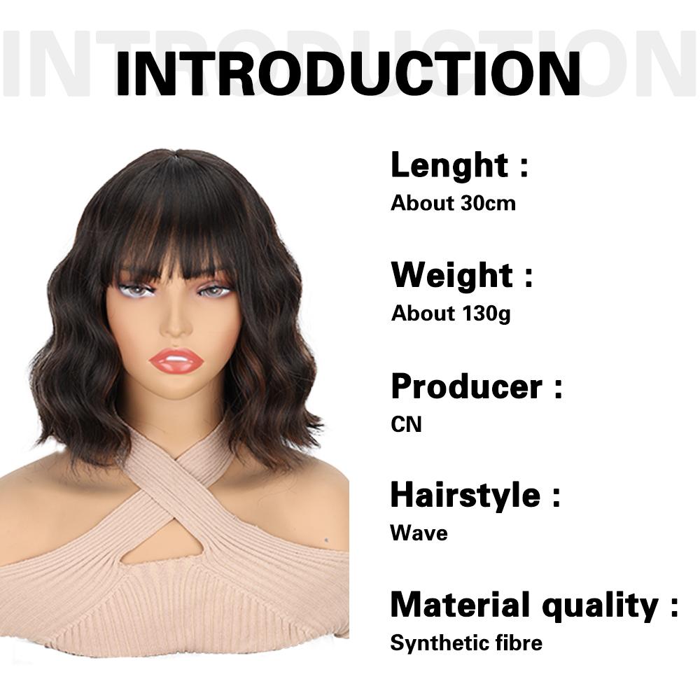 Synthetic Wavy Wig With Bangs Shoulder Length Wigs With Natural Wavy Heat Resistant Fiber Wig For Women Daily Use