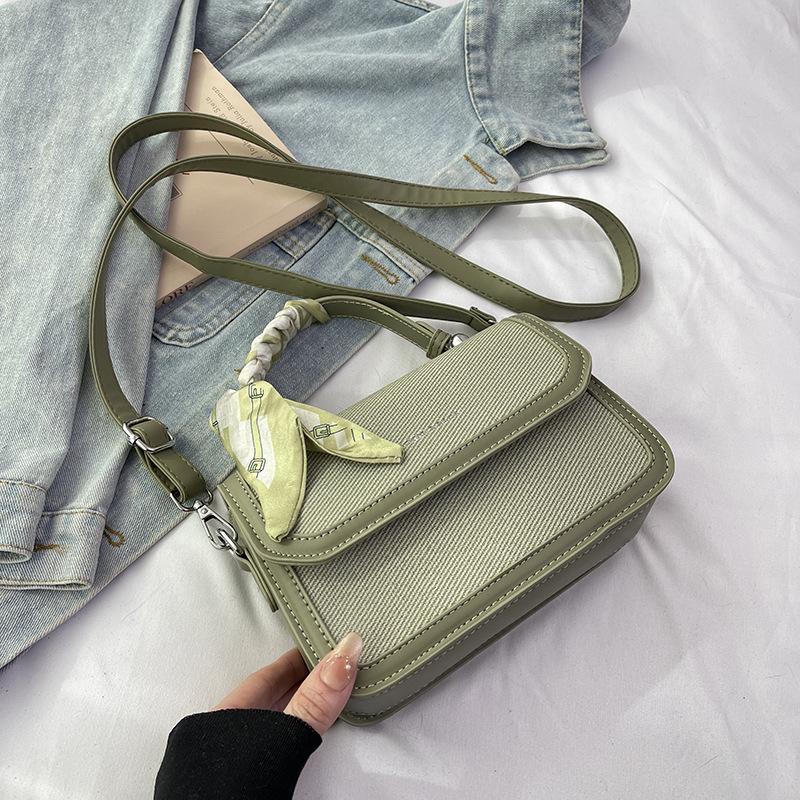 New fashion niche design silk scarf contrasting color flip bag portable shoulder messenger women's bag