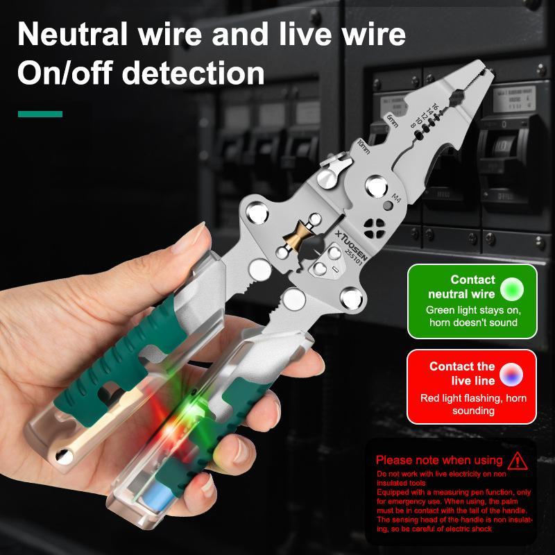 Foldalbe Wire Stripping Pliers Voltage Testing Cable Cutting Crimping Pliers Multifunctional Wire Stripper Electrician Pliers