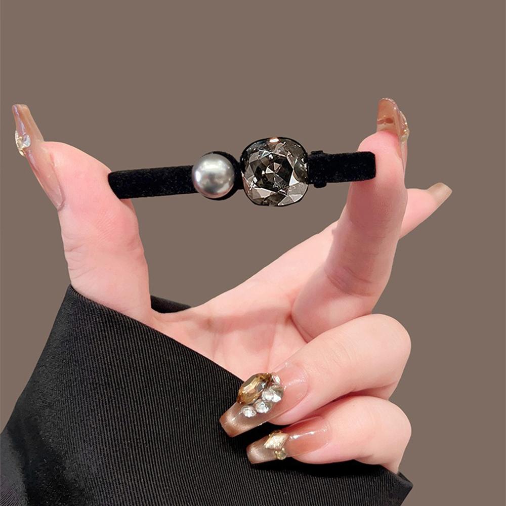 1pc Velvet Black Diamond Pearl Hair Clip with Retro Style Edge Clip Light Luxury and High-end Feel Bangs and Broken Hair Clip