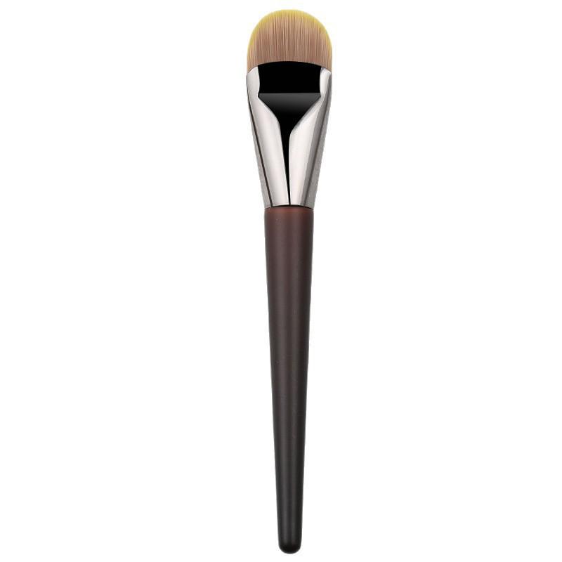 Tongue-Shaped Foundation Brush: Ultra-Thin Soft Bristles, Wooden Handle, Perfect for Seamless Foundation and Concealer Application.