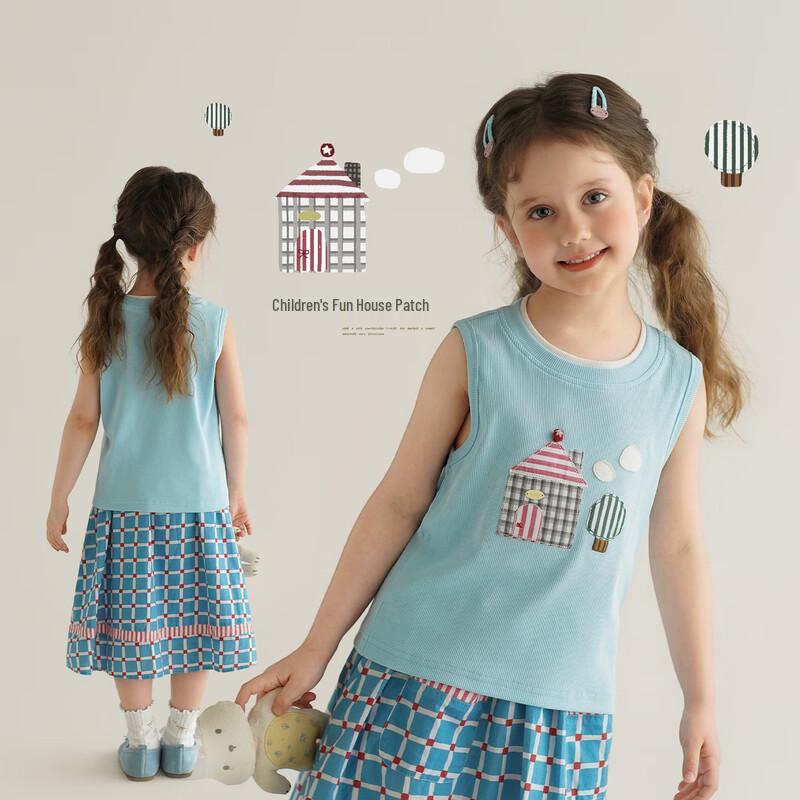 Girl s Applique Knit Sleeveless Vest 90 светло-синий