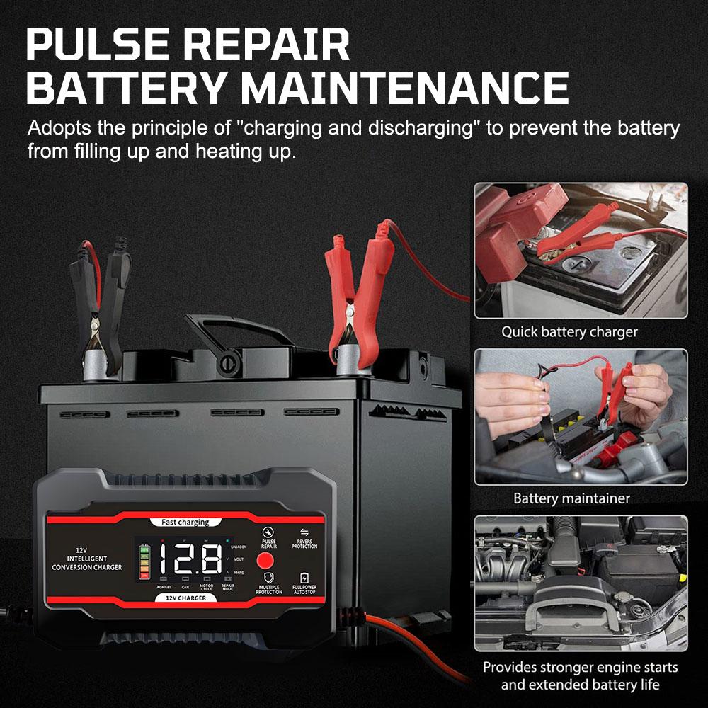 EU/US Plug Battery Maintenance Digital LCD Display 12V 6A Universal Start-Stop Car Battery Charger Multiple Protection