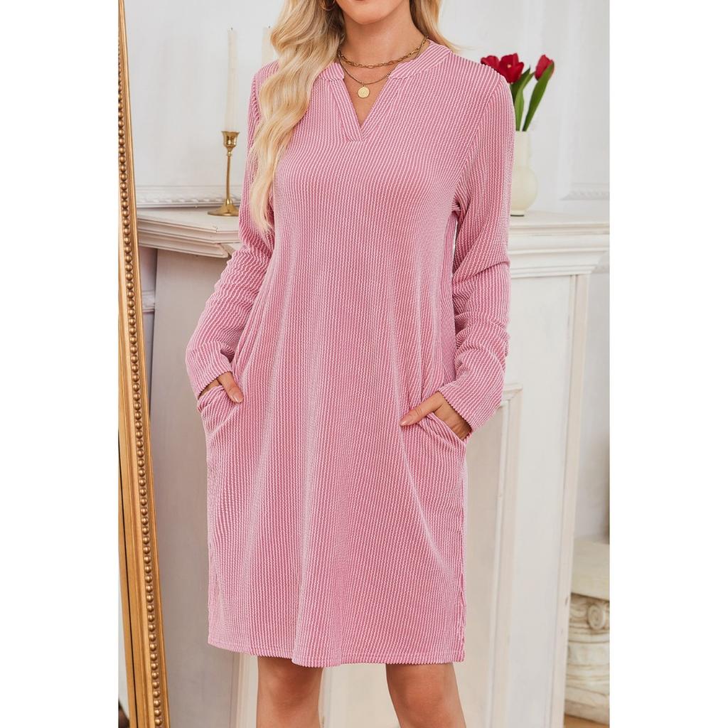 Fall Winter Women's V Neck Long Sleeve Loose Dress Casual Daily Dress For European American Crossborder Outfit