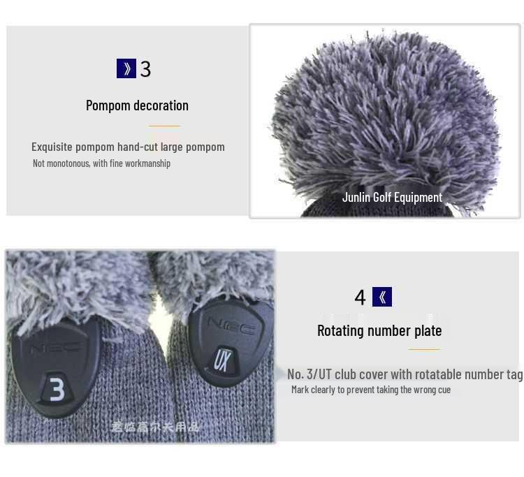 Striped Golf Club Headcovers - Set of 3 Knit Protective Covers for Woods (1/3/5) with Pom Pom Design.