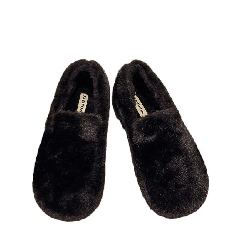 Fur Leopard Flats Women Cotton Loafers Shoes Short Plush Designer Casual Shoes 2025 Trend Walking Warm Cozy Winter Botas Mujer