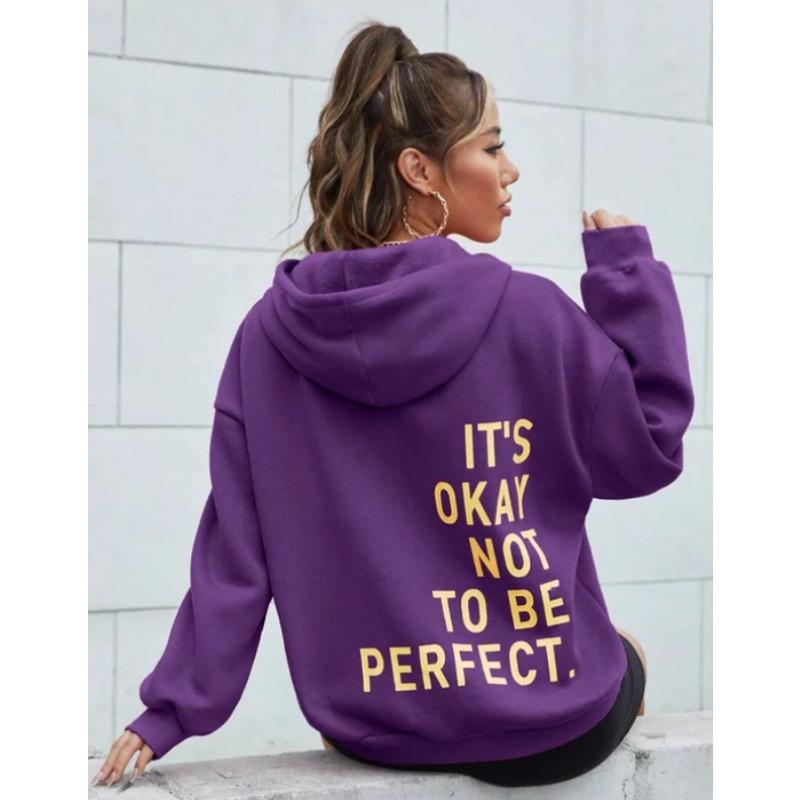 Women's Multi-color Letter Print Casual Loose Long Sleeve Hooded Sweatshirt