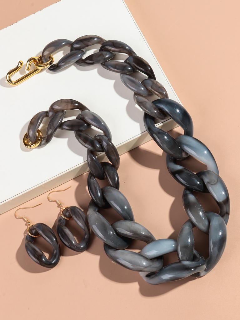Trendy Acrylic Big Chunky Chain Necklace Set for Women Man Statement Colorful Resin Link Earring Choker Exaggerated Jewelry Gift