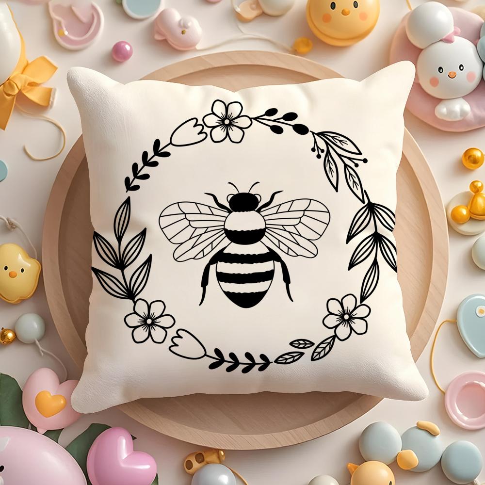 Cushion Cover Bee Botanical Plush Fabric Soft Double-Sided Printed Sofa Warm Winter Home Gift Pillow Case