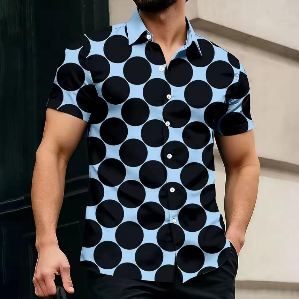 Polka Dot Pattern Digital Printing Summer Beach Fashion Casual Men's Short Sleeve Daily Shirt Button Up Shirt Comfortable