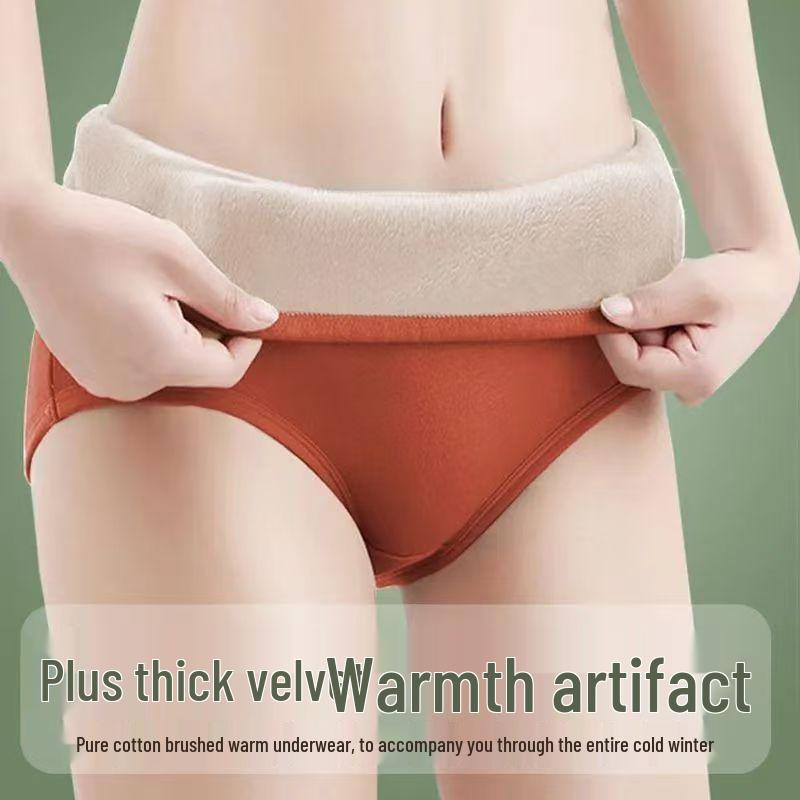 Plus Size Red High Waist Velvet-Lined Cotton Shaping Underwear for Women - Warm Tummy Control for Fall and Winter