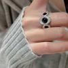 925 Sterling Silver Rings For Women Geometric Fine Jewelry Finger Adjustable Simple Black Stone Bal Ring For Party Birthday Gift
