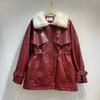 Plus Size Womens Faux Fur Lined Biker Jacket With Waist Cinching Design Thick Warm Outerwear In Black Brown Red