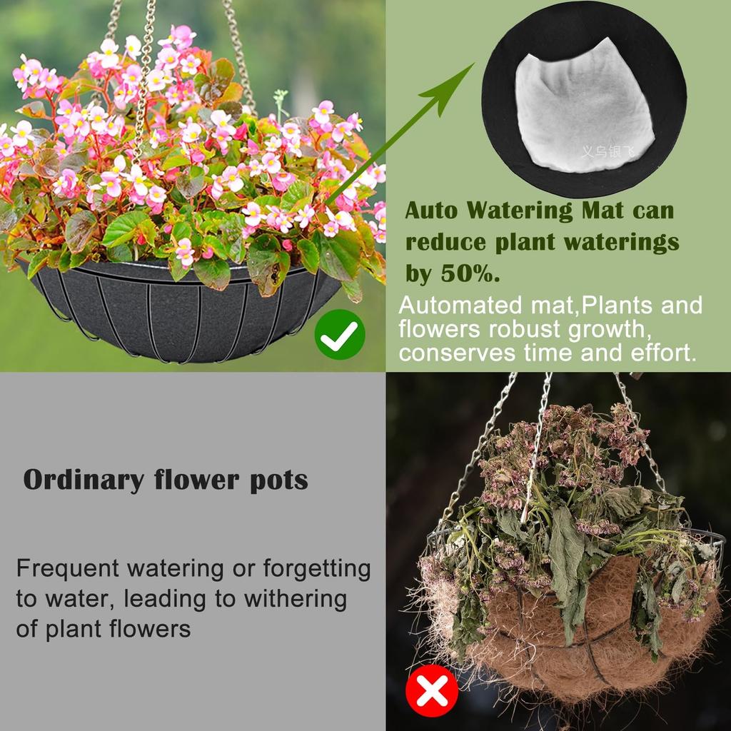 Self-Watering Basket Liner - Thick Absorbent Cotton Plant Pad - Automatic Watering Mat for Indoor & Outdoor Plants