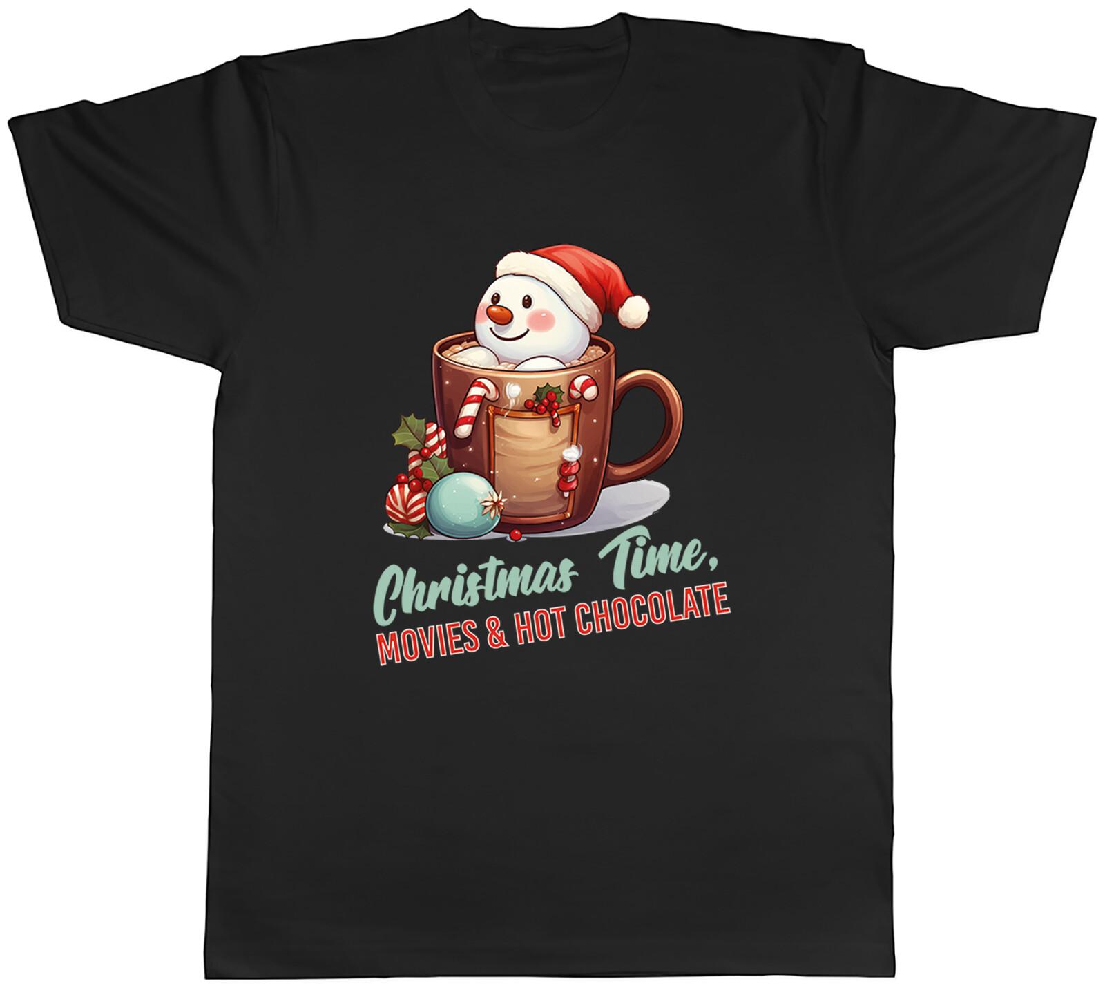 Christmas Time Snowman Mens T-Shirt Movies Hot Chocolate Xmas Tee Gift S