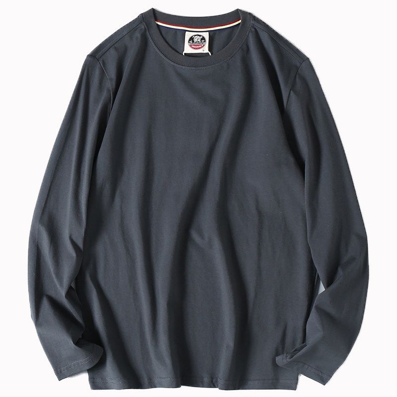 Export Factory Leftover Stock Pure Color Cotton Basic Style Washed Brushed Minimalist Casual Long Sleeves round Neck Base T-shirt Men