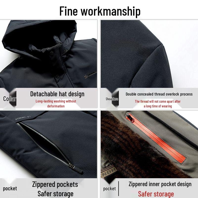 Men's Middle-Aged & Elderly Winter Coat with Thick Velvet Lining - Warm Grandpa Parka