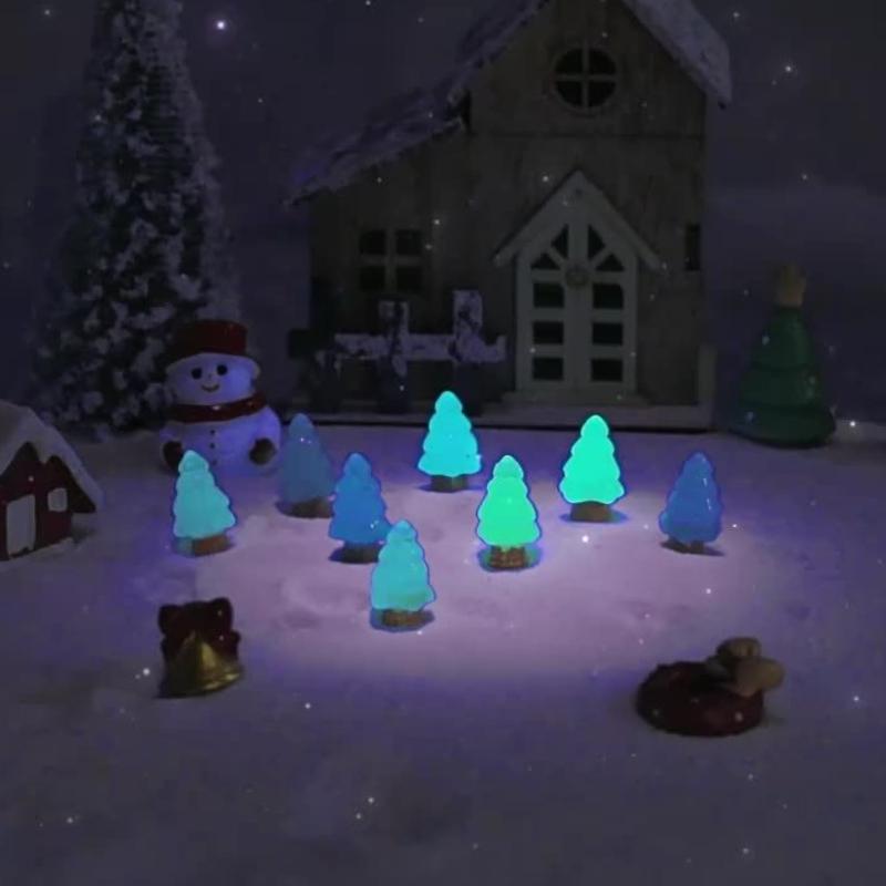 16pcs Glow-in-the-Dark Christmas Tree Decorations Resin Miniature Ornaments Tabletop Outdoor Landscape Figurines Christmas Decor