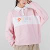 Puma Logo Print Color Block Long Sleeve Polo Shirt Women Tops Pink 536093-16