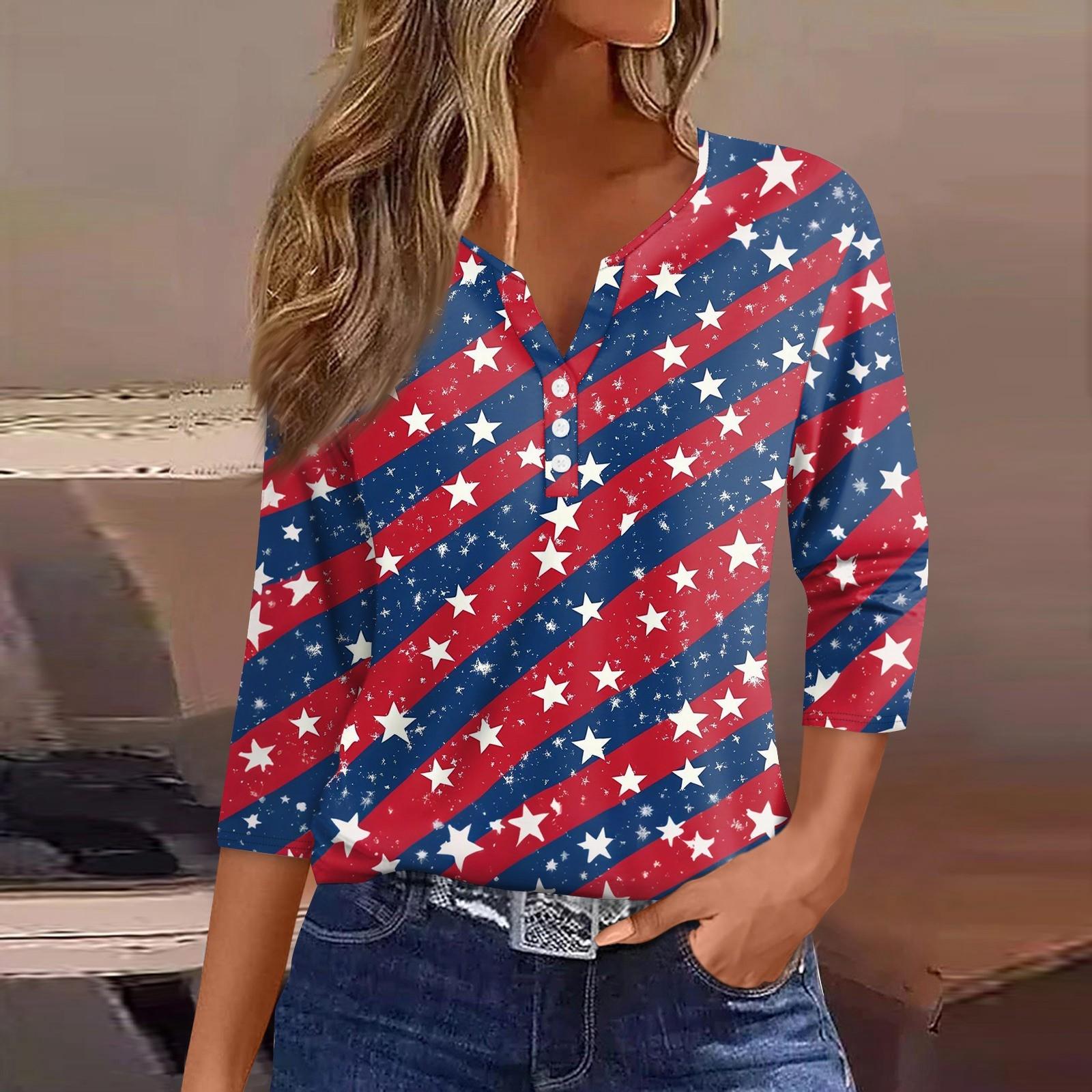 

Жен. Футболка С принтом Пуговицы Рукав 3/4 Повседневные Выходные Мода Классический Классический V-образный вырез Обычный Верх XL