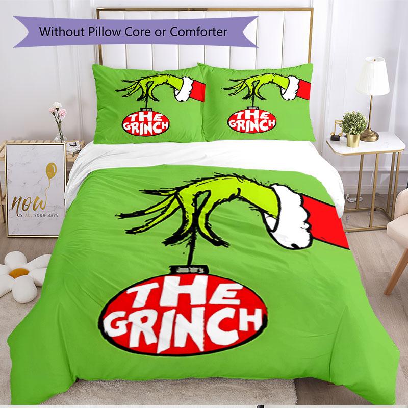 Set copripiumino 3 pezzi (1*Copripiumino + 2*Federe, Senza Nucleo), Set Biancheria da Letto Morbido Stagione Unica con Stampa Grinch, Regalo Decorazione Camera da Letto